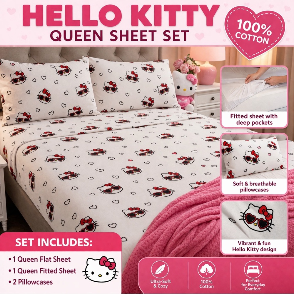 Hello Kitty Bedding Set - White and Red